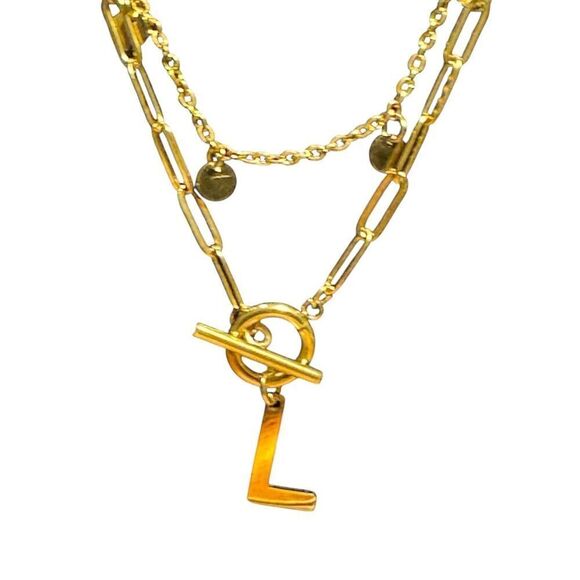 Adornia Tarnish Resistant 14K Gold-Plated Confetti and Paperclip Layered Initial - Picture 3 of 5